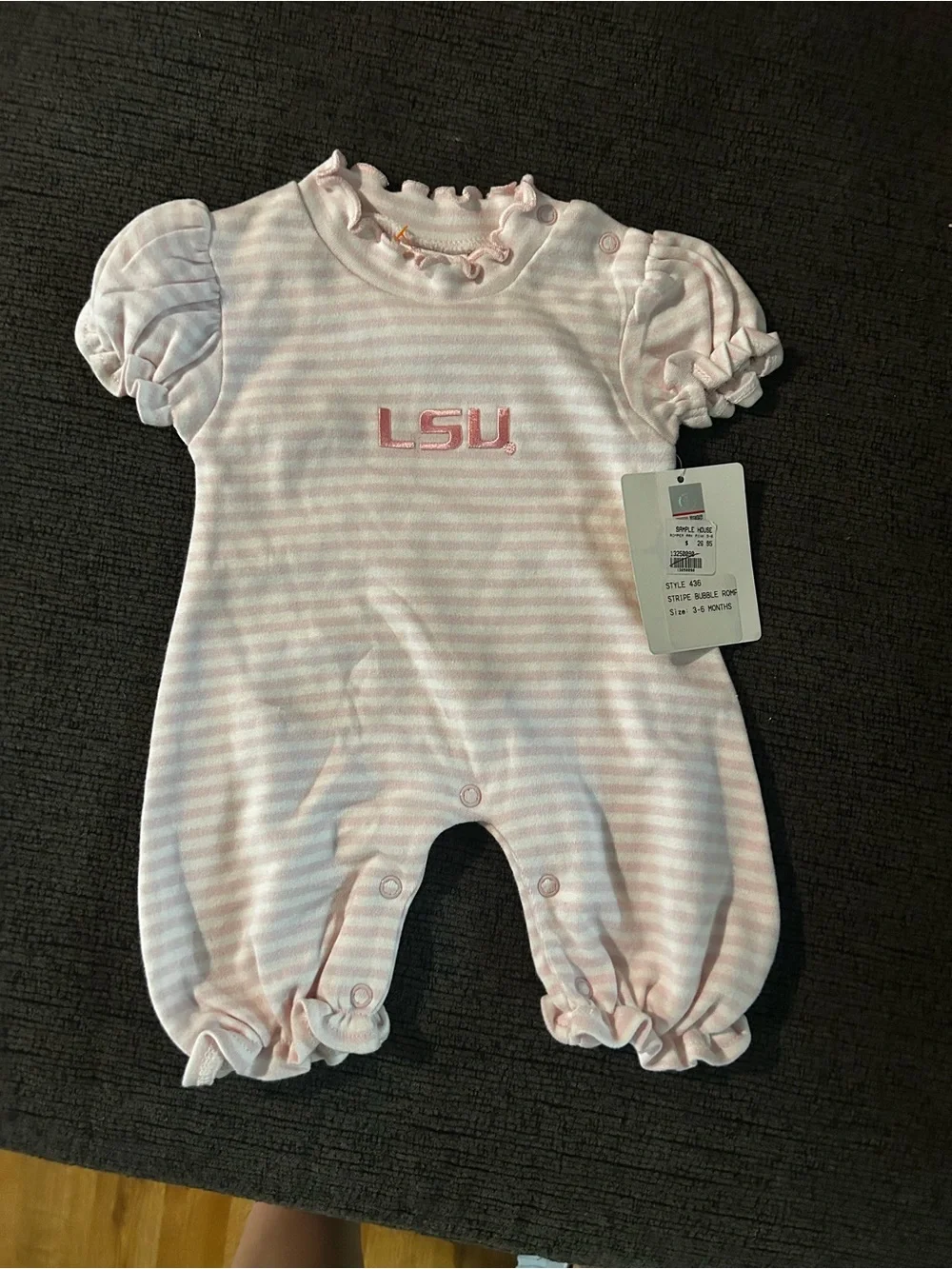 Pink Striped LSU Baby One-Piece Romper